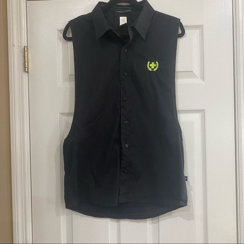 Andrew Christian Black Button Down Tank Top